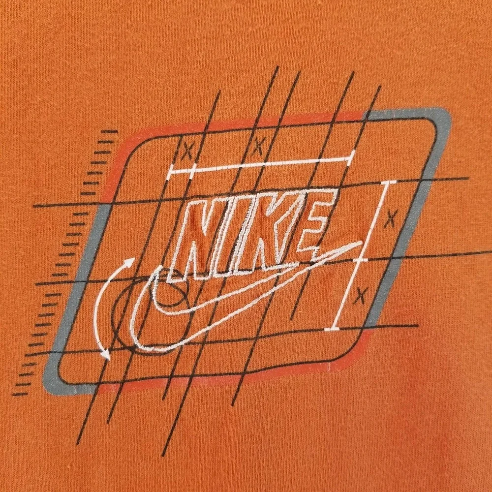 VTG Nike Shirt Mens 2XL Orange Center Swoosh‎ Grid Graphic Short Sleeve Tee Y2K